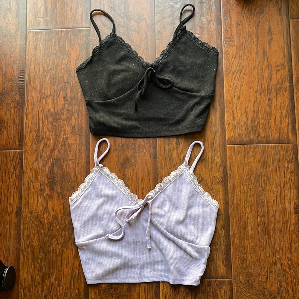 Romwe 2 Lot Bundle Set Lace Trim Cami Crop Top